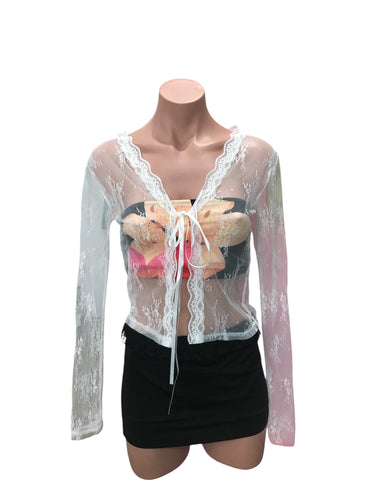 Y2K Lace Mesh Top - White