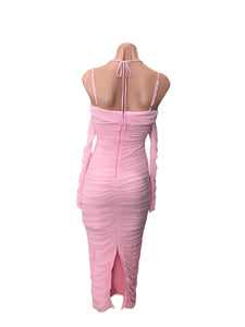Pink Ruffle Midi Dress
