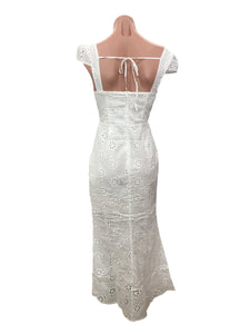 Crochet Lace Midi Dress White