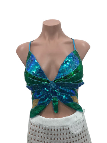 Sequin Butterfly Crop Top Oceanic Gradient