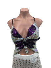 Load image into Gallery viewer, Sequin Butterfly Crop Top Purple Gradient