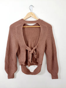 Tie Back Backless Style Knit Top Chocolate
