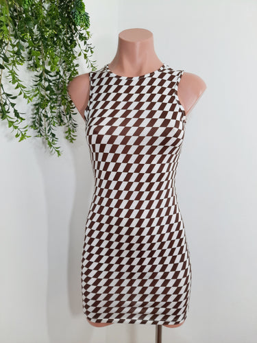 Sleeveless Plaid Print Mini Dress Brown
