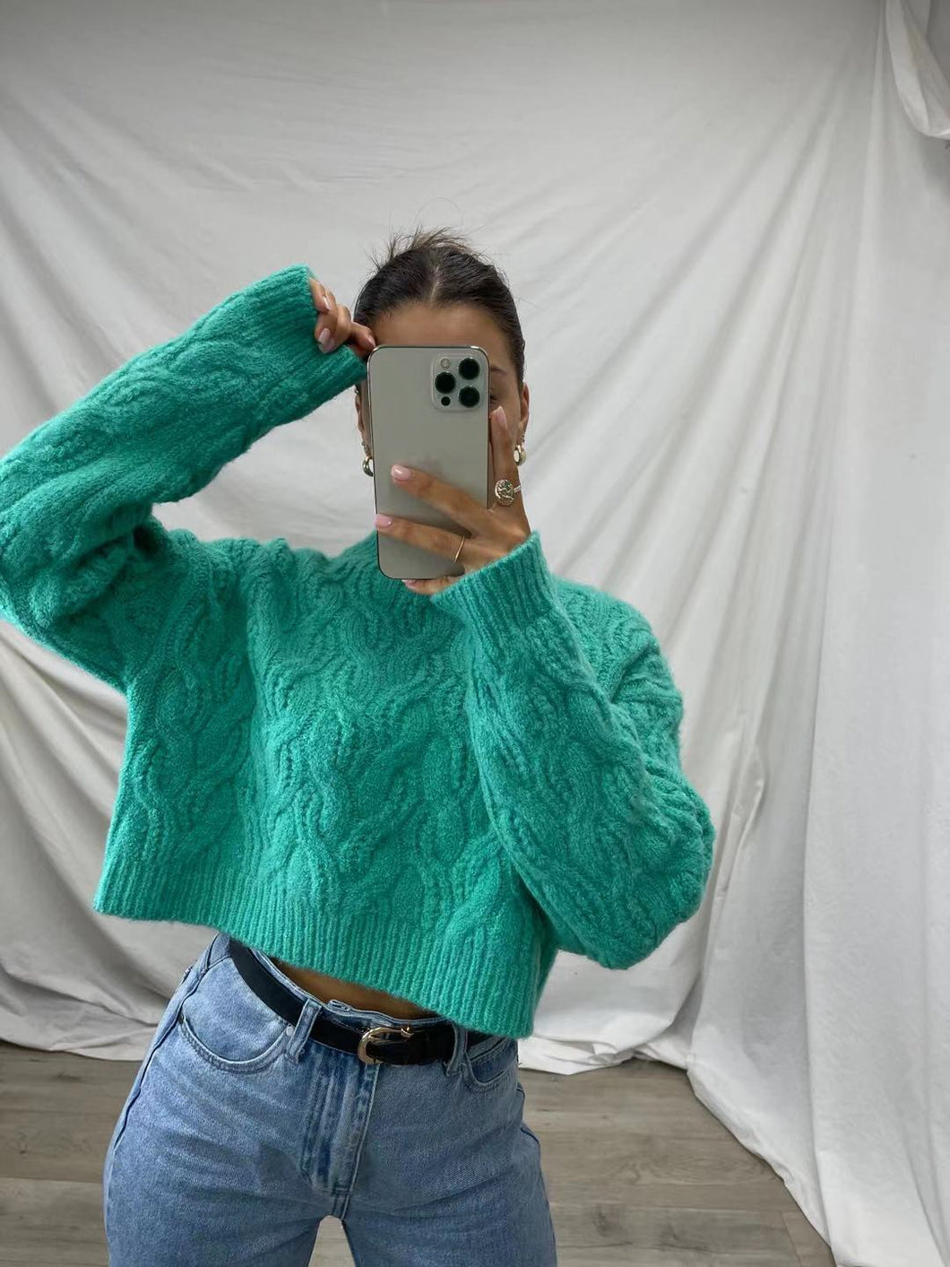 Winter Thick Knit Jumpers Crop Style Green