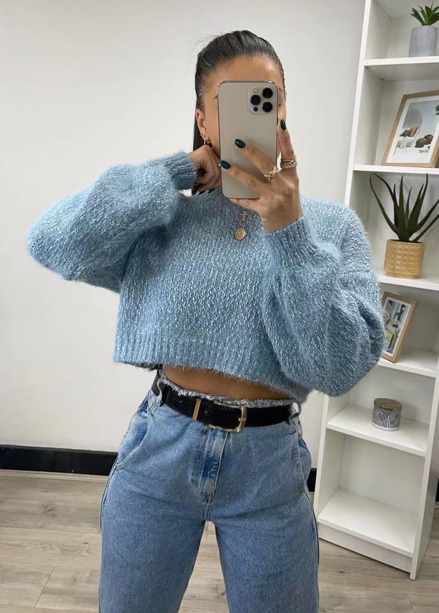 Winter Knit Jumpers Crop Fit Style Blue