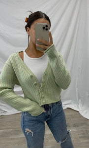 Winter Cropped Knit Cardigan Green