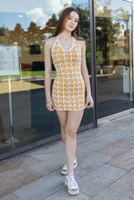 Load image into Gallery viewer, Halter Orange Floral Print Mini Knit Dress