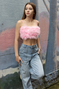 Fluffy Feather Crop Top Pink