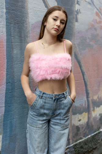 Fluffy Feather Crop Top Pink