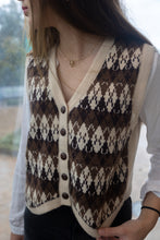Load image into Gallery viewer, Button Front Knit Vest Vintage Print Brown