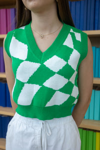Check Print Knit Vest Green