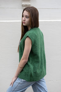 Lettering Oversized Knit Vest Green