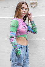 Load image into Gallery viewer, Pink Abstract Print Mesh Crop Top