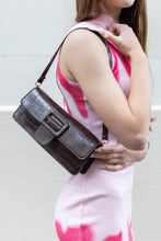 Load image into Gallery viewer, Faux Croc Buckle Shoulder Bag Brown