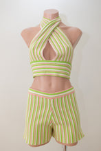 Load image into Gallery viewer, Halter Striped Tie Back Knit Crop Set Green