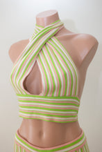 Load image into Gallery viewer, Halter Striped Tie Back Knit Crop Set Green