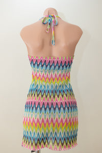 Halter Wavy Stitch Knit Mini Dress Multi-Colour
