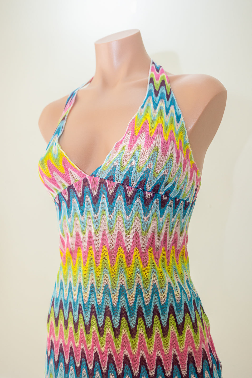 Halter Wavy Stitch Knit Mini Dress Multi-Colour