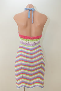 Halter Wave Striped Knit Mini Dress