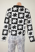 Load image into Gallery viewer, Floral Print Patchwork Plaid Check Knit Sweater Jumper Black