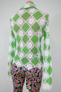Vintage Floral Crochet Mesh Top Green