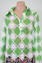 Load image into Gallery viewer, Vintage Floral Crochet Mesh Top Green