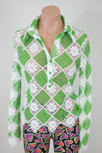 Load image into Gallery viewer, Vintage Floral Crochet Mesh Top Green