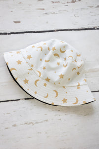 Moon & Star Print Bucket Hat White