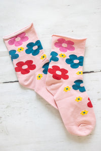 Floral Print Socks Pink