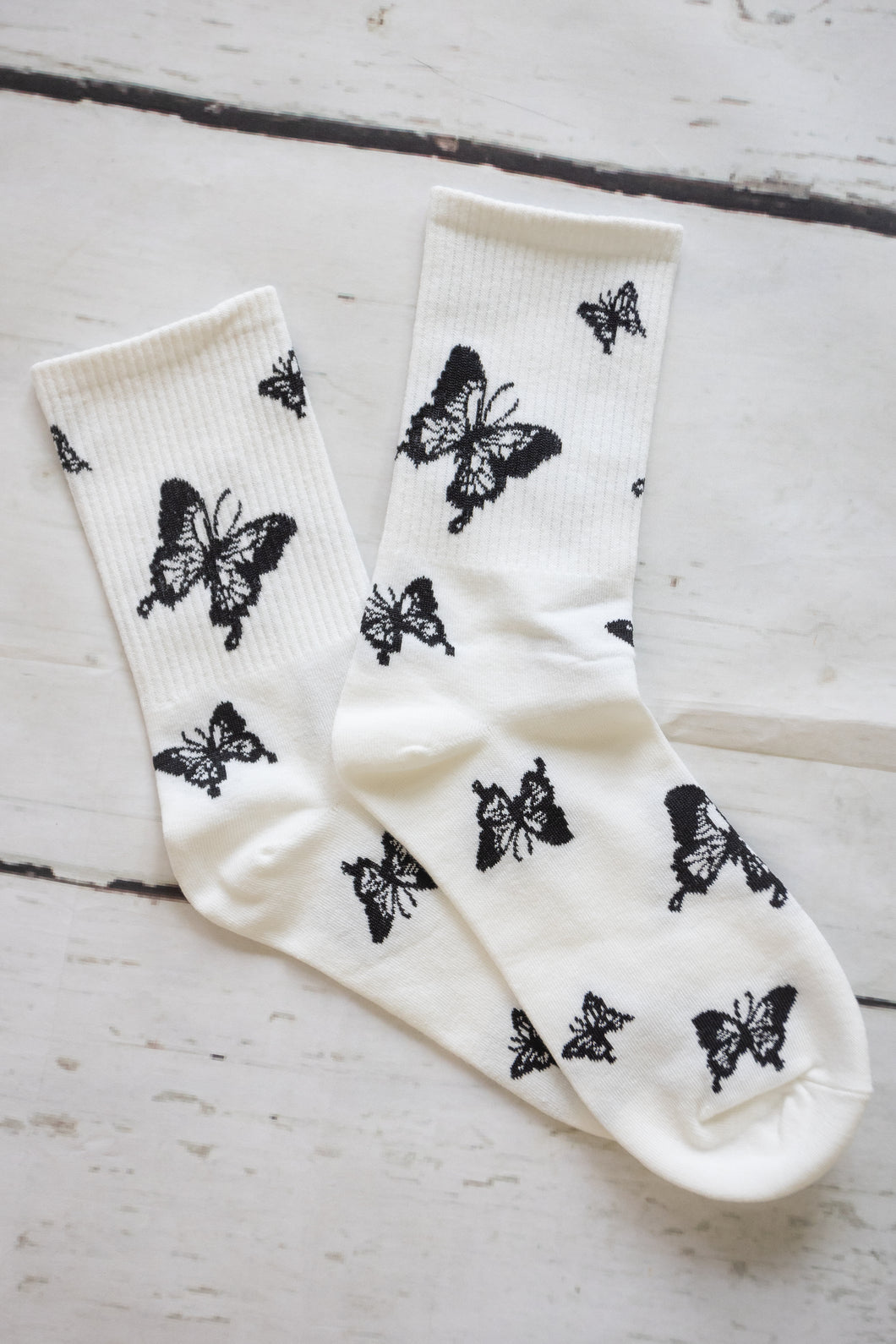 Butterfly Print Socks White