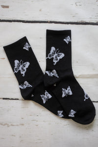 Butterfly Print Socks Black