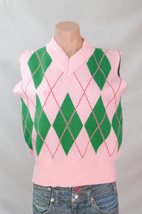 Argyle Print Knit Vest Pink