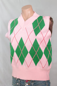 Argyle Print Knit Vest Pink