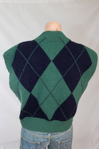 Argyle Print Knit Vest Green