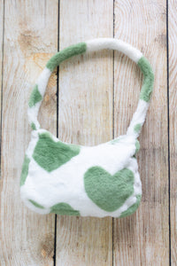 Fluffy Heart Print Shoulder Bag Green